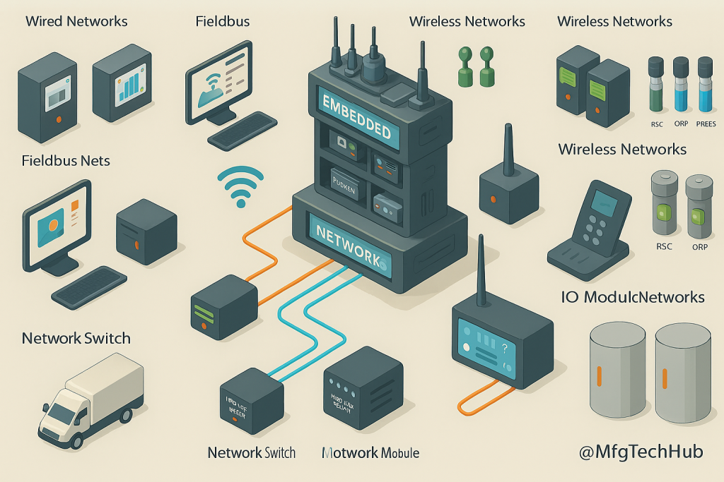 industrial network architecture including wired, wireless, fieldbus, embedded, and process control networks