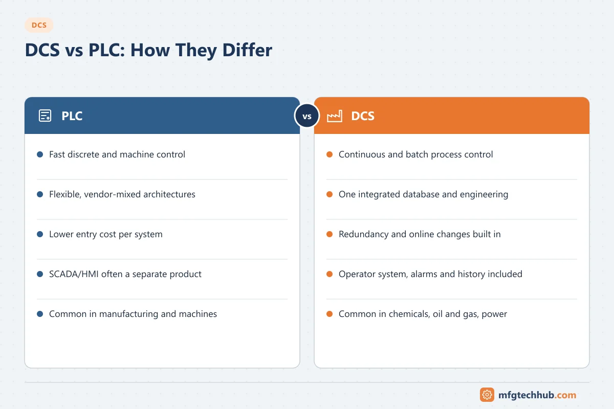Comparison of PLC and DCS characteristics side by side