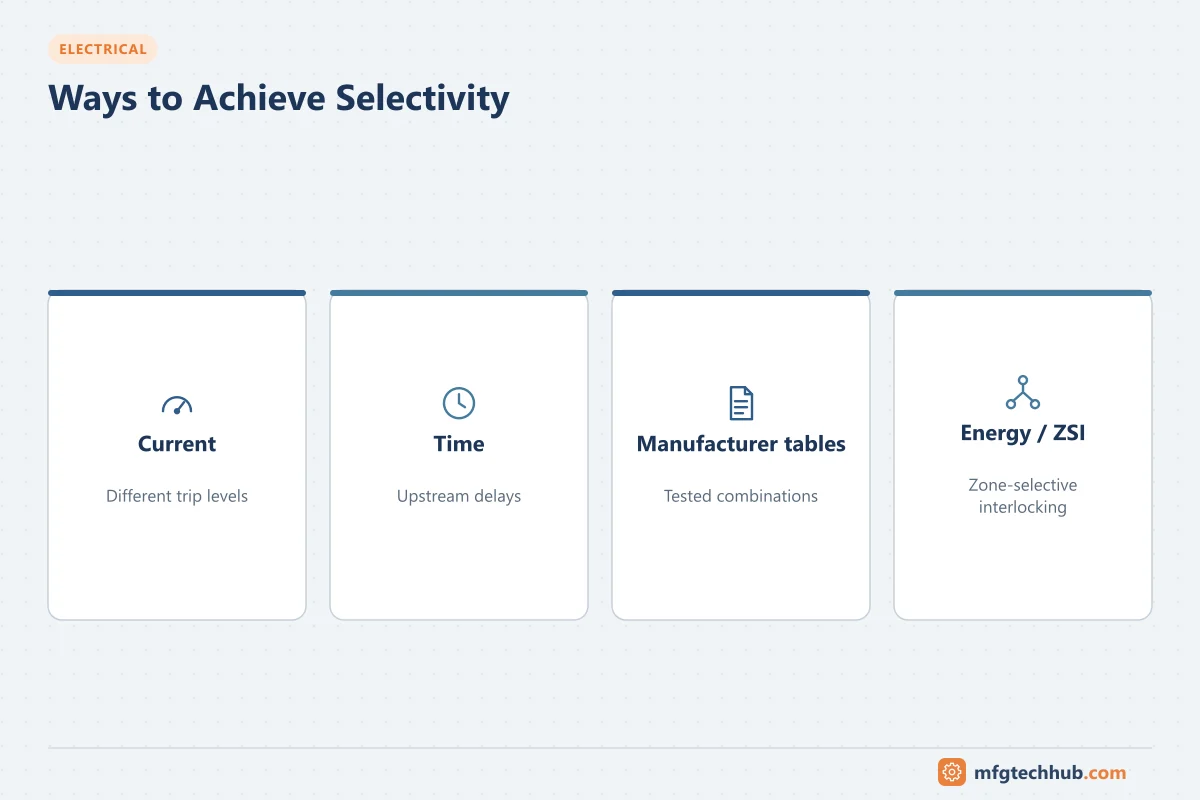 Ways to Achieve Selectivity: Current, Time, Manufacturer tables, Energy / ZSI