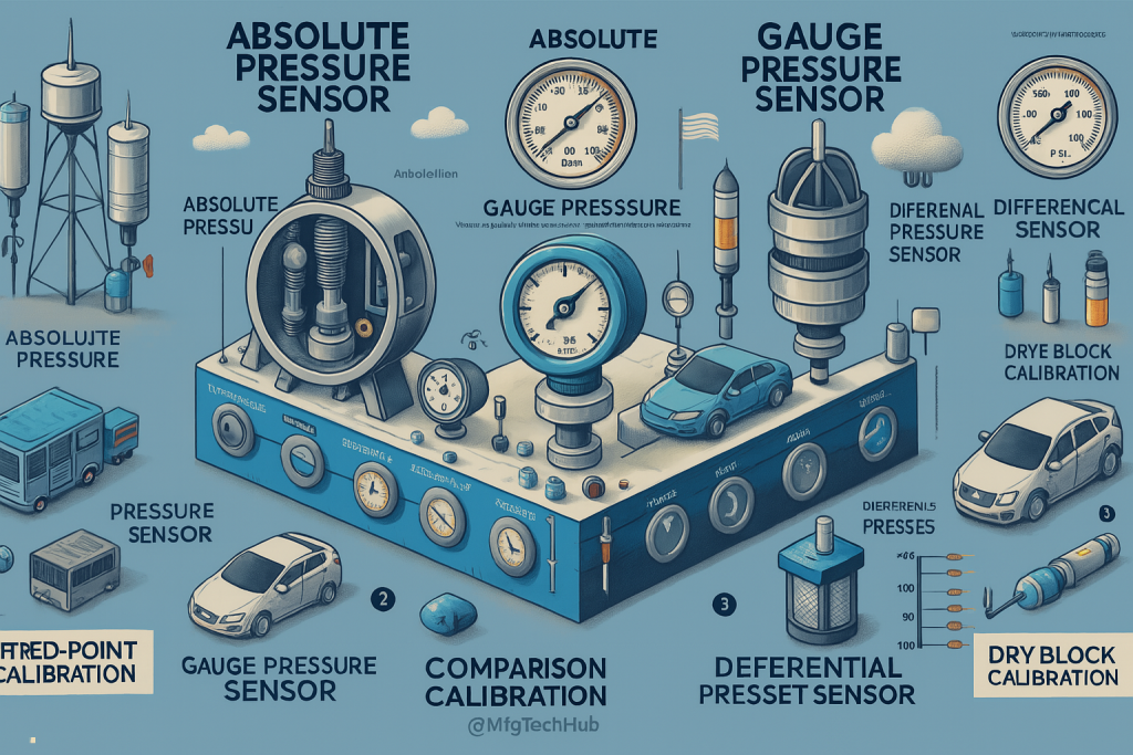 comparing absolute, gauge, and differential pressure sensors with calibration types and industrial applications