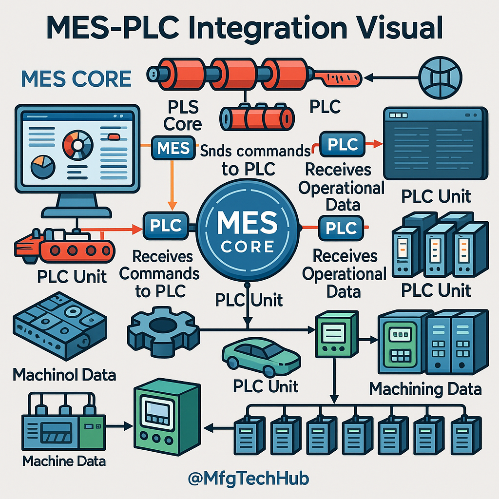 MES core integration with multiple PLC units for data exchange and control