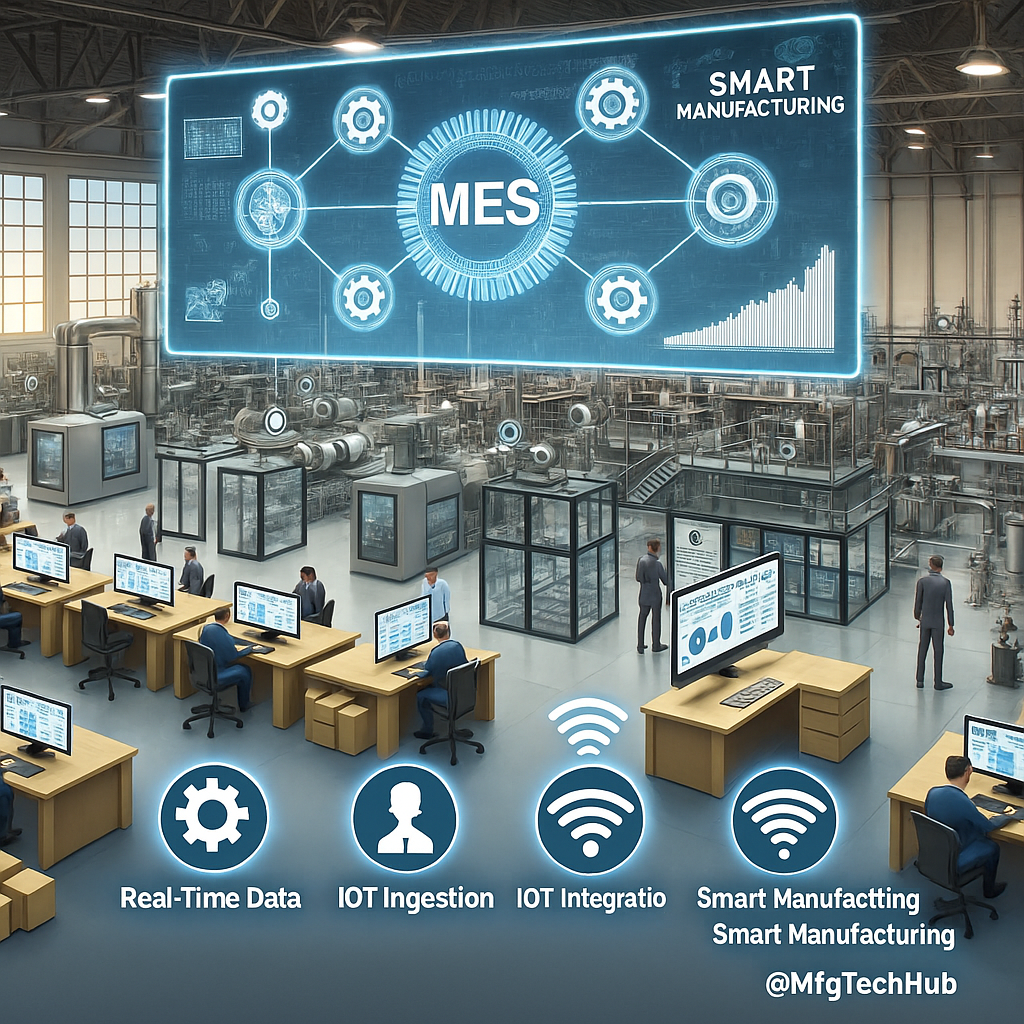 MES References infographic showing top books, articles, and case studies for Manufacturing Execution Systems
