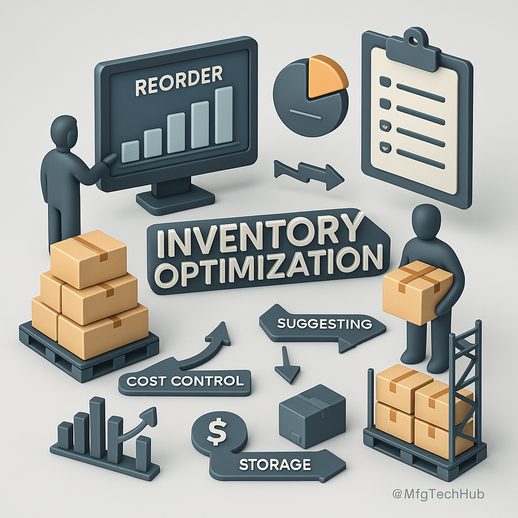 Inventory optimization using MES with reorder alerts, current stock levels, and material allocation