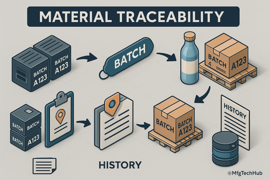 MES-based material traceability from raw materials to finished products with barcode, batch, and supplier tracking