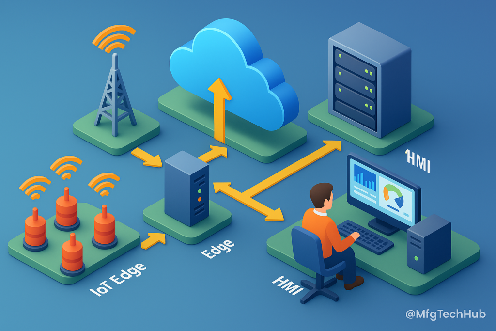 Modern SCADA architecture with IoT, cloud computing, edge devices, and AI modules