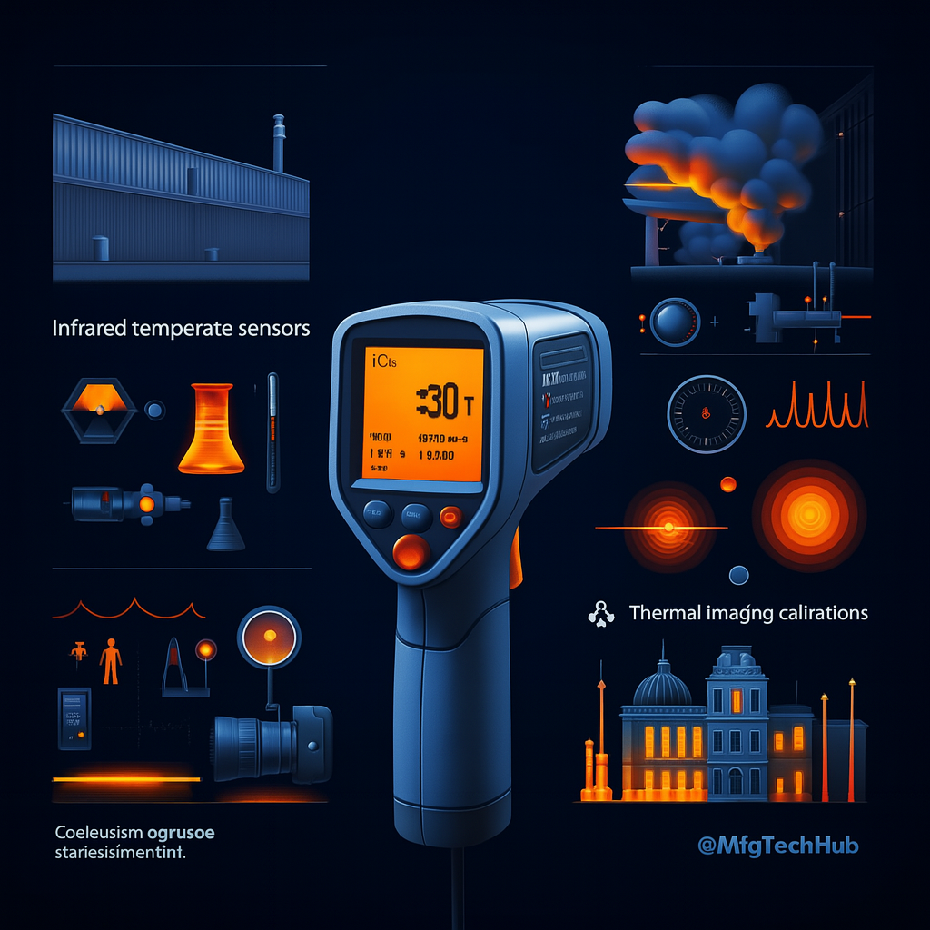 Temperature Measurement Instruments : Infrared Temperature Sensors and Thermal Imaging 1 Thermal imaging calibration methods, infrared temperature sensors, and industrial applications with corrected spelling and labeled components.